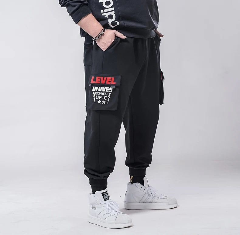 Plus size 7xl 6xl 5xl Cargo Pants Men Solid Color Black Loose Casual Jogger Pocket Elastic waist Ankle Length Trousers