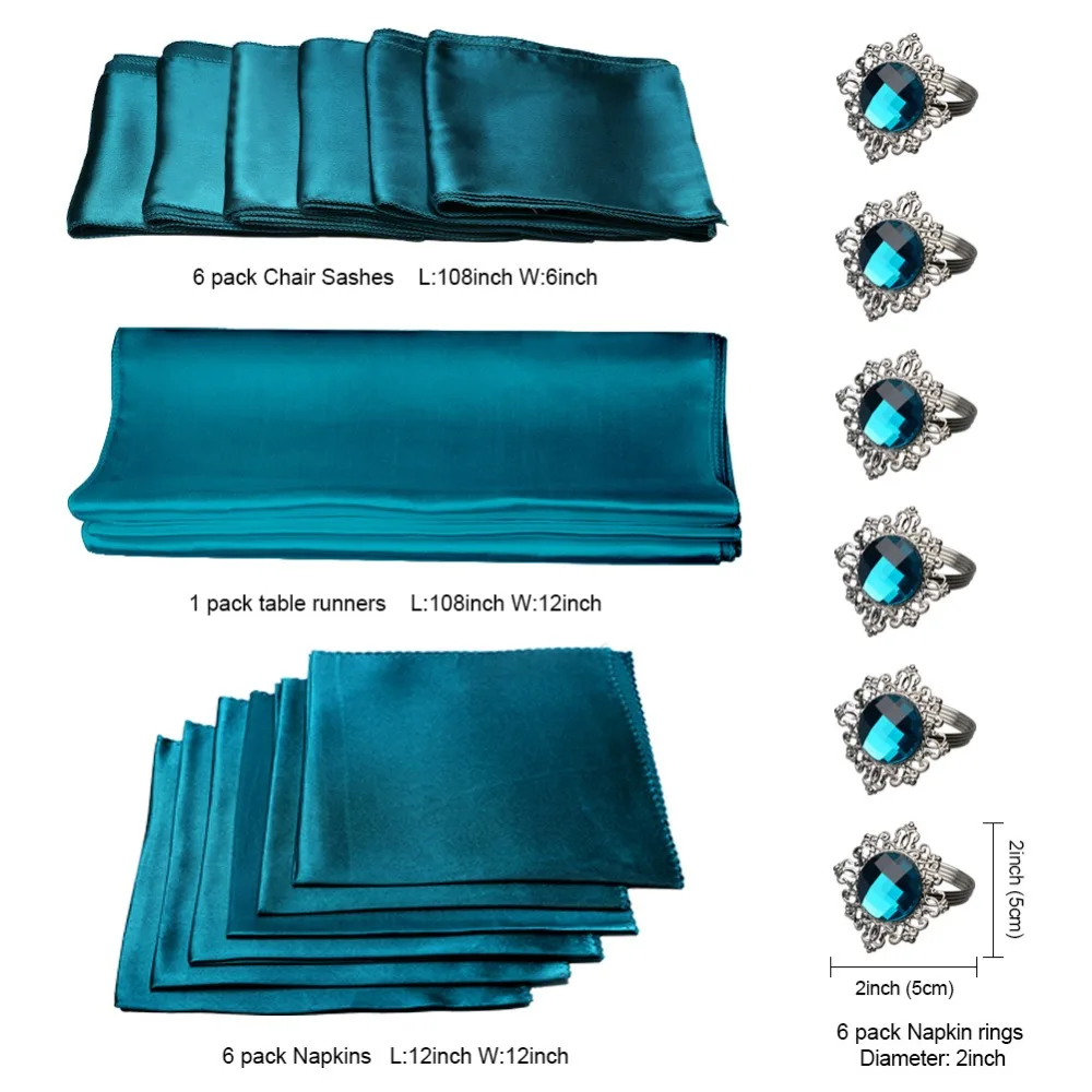 Us 15 3 33 Off Ourwarm 1 Set Wedding Decoration Table Centerpieces Teal Blue Table Runner Napkins Chair Sash Bows Napkin Rings In Party Diy