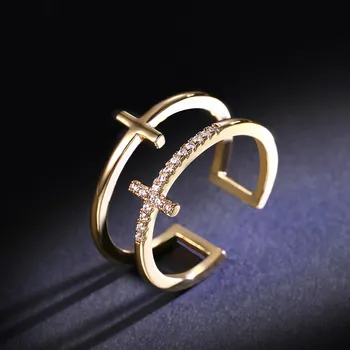 

Korean version of rose gold double cross cross opening ring, female rose gold For sexy party wedding