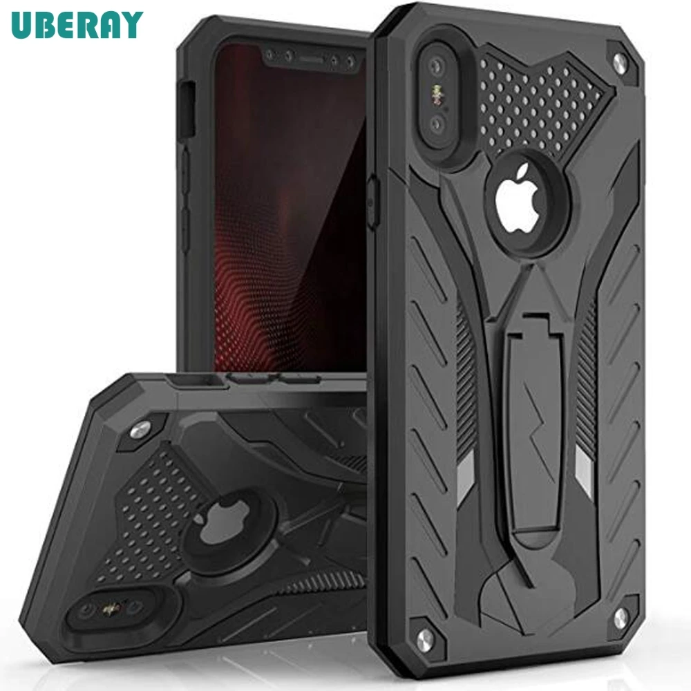 

Case For iPhone XS Max Shockproof Military Drop Tested Silicon Case For iPhone 6 6s 7 8 Plus X 5 5s SE Kickstand TPU Cover Coque