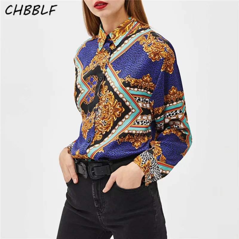 CHBBLF women chic chains leopard print blouse long sleeve