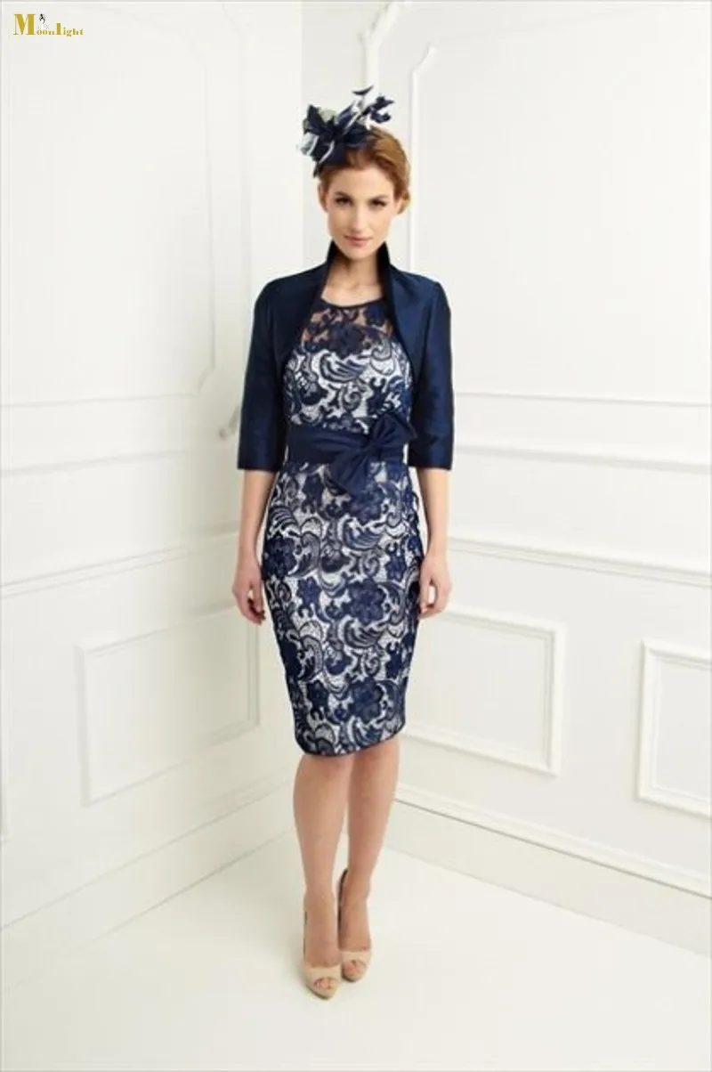 2016 New R 052 Mother Of The Bride Dress Tea Length John Charles 2016 New R 052 Mother Of The Bride Dress Tea Length John Charles Sheath Scoop Navy Blue Lace Vestido De Madrinha With Jacket In Dresses