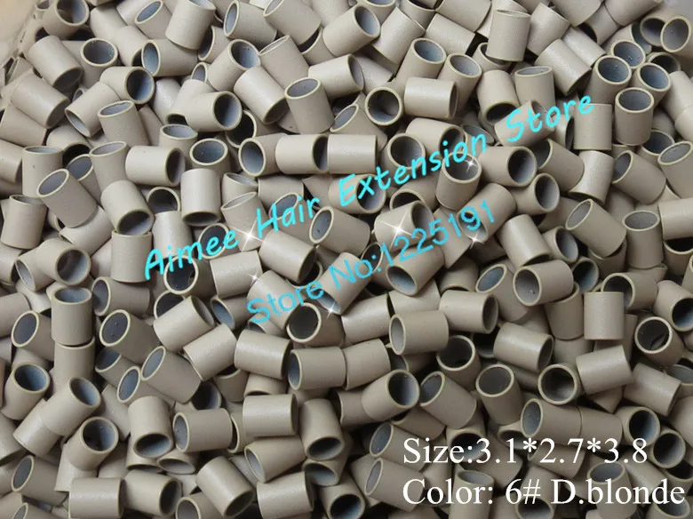

3.1*2.7*3.8mm 6#D.blonde 1000pcs/lot copper flared ring easily locks/copper tube micro link/ring /bead for i tip hair extension