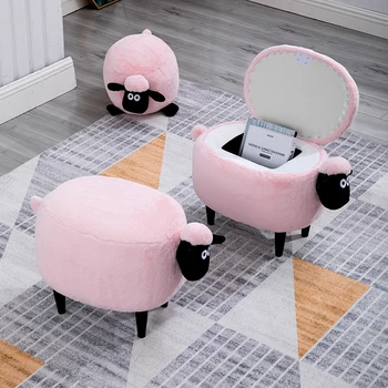 

Pink sheep Shape Creative Wooden Footstool Sturdy Storage / Washable Shoe Bench Sofa with Wooden Legs Multicolor
