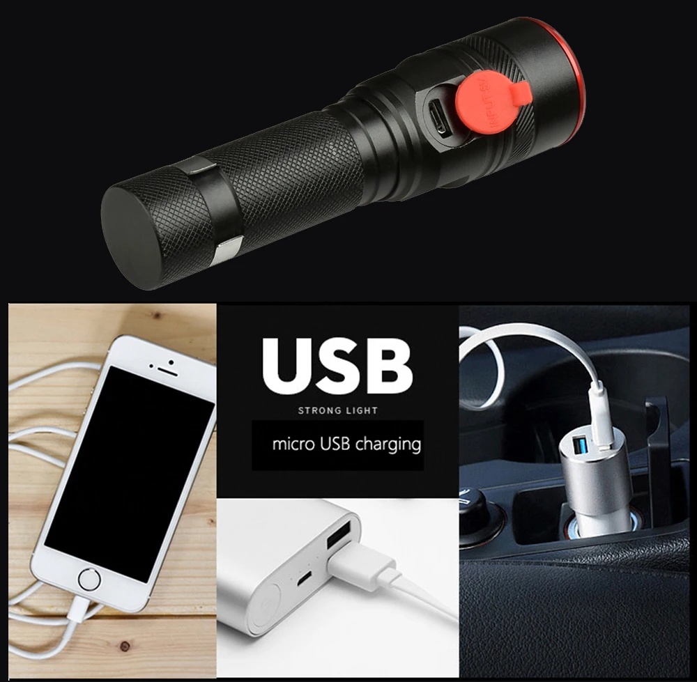 USB аккумуляторные велосипедные фары T6 светодиодный фонарик 3 режима освещения с подсветкой Питание от аккумулятора 18650 Фонар