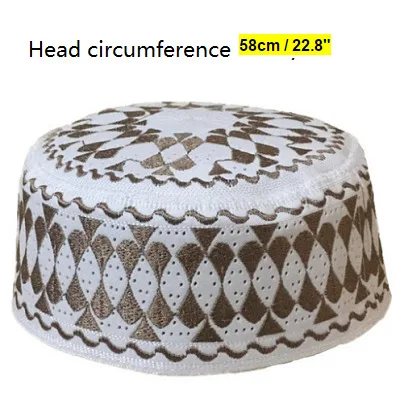 Мусульманская Кепка шапки арабские мужские молитва ислам Египетский Kufi Topi Мужские аксессуары Саудовская Аравия африканские головные уборы коричневые шляпы - Цвет: brown 58 cm