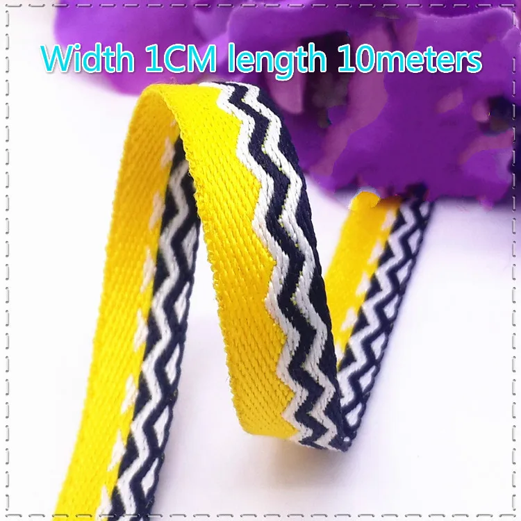 

High quality 10mm Wide wave Stripe Yellow embroidered ribbons handmade DIY bowknot Hair accessories colored ribbon 1meter