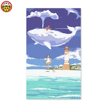 Картина по номерам художественная краска по номерам hite cloud whale Маяк мультфильм детские фантазии Настенный декор живопись по номерам
