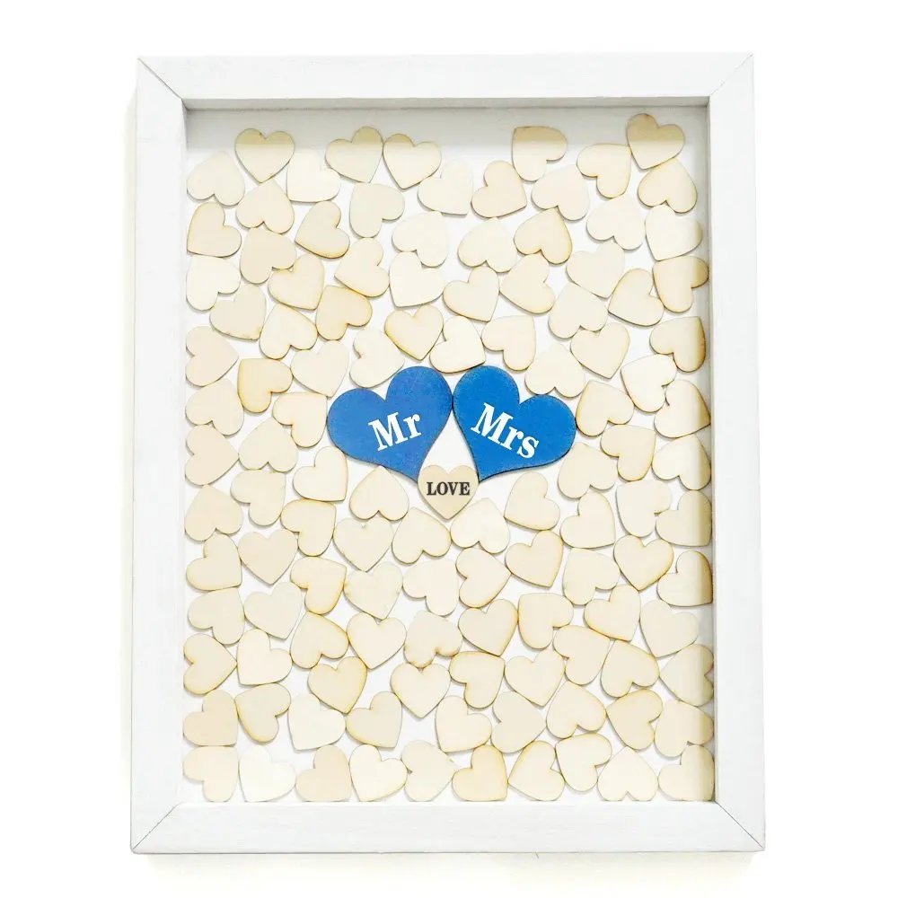 Personalized Wedding Guest Book Frame Custom Wooden Hearts Guest Book