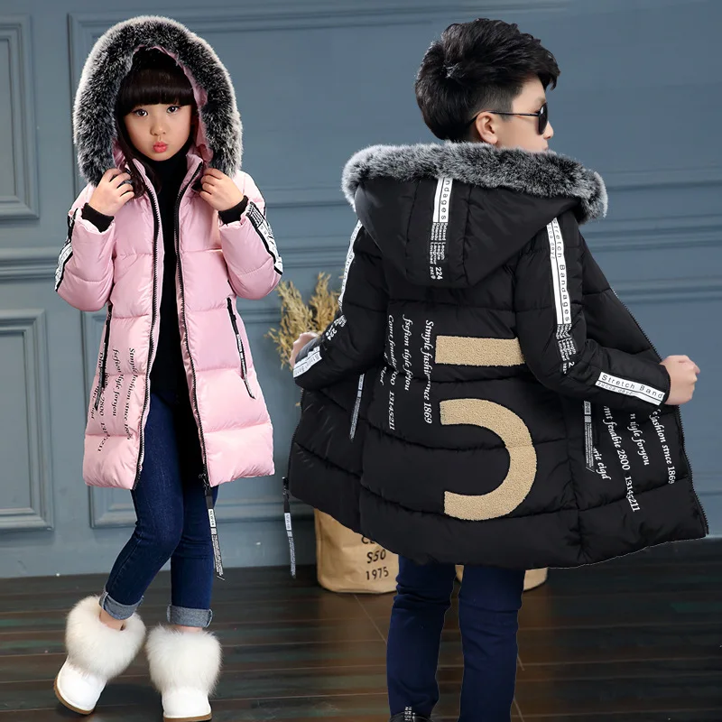 

Children Winter New Digital Printing Jackets Boys Fur Collar Hooded Casual Coats Kids Windproof Warm Comfortable Jacket