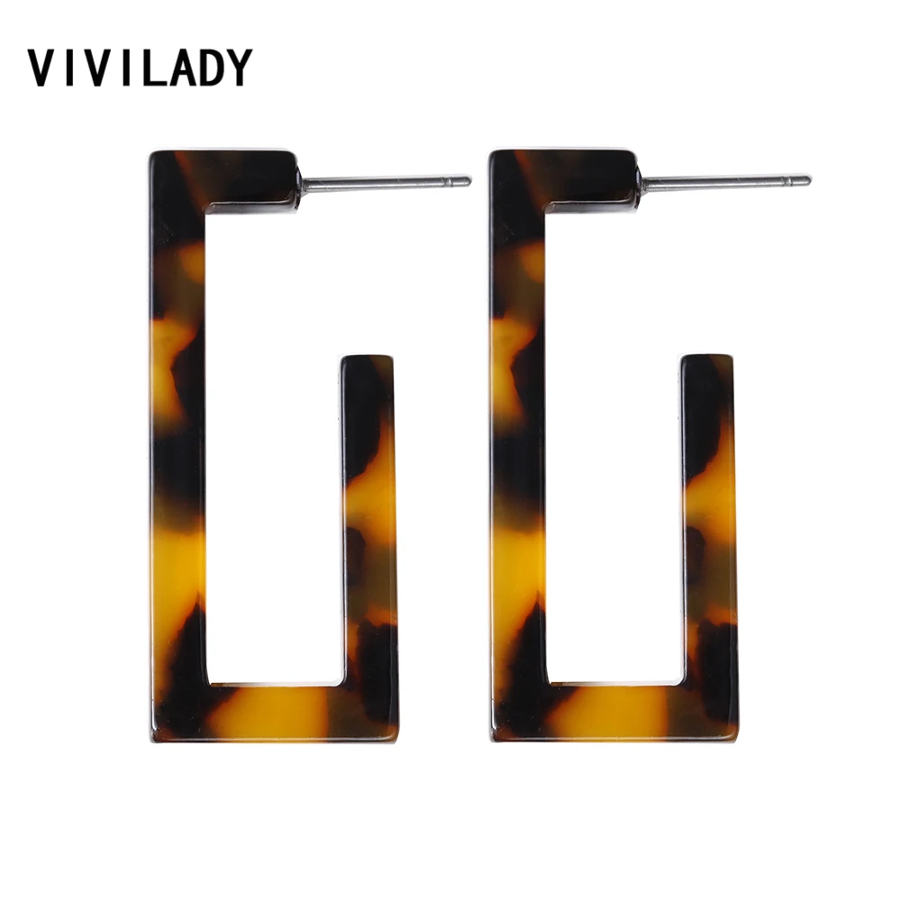 

VIVILADY Fashion Geometric Square Hoop Earrings Women Candy Acrylic Acetic Acid Brincos Boho Leopard Bridal Jewelry Party Gifts