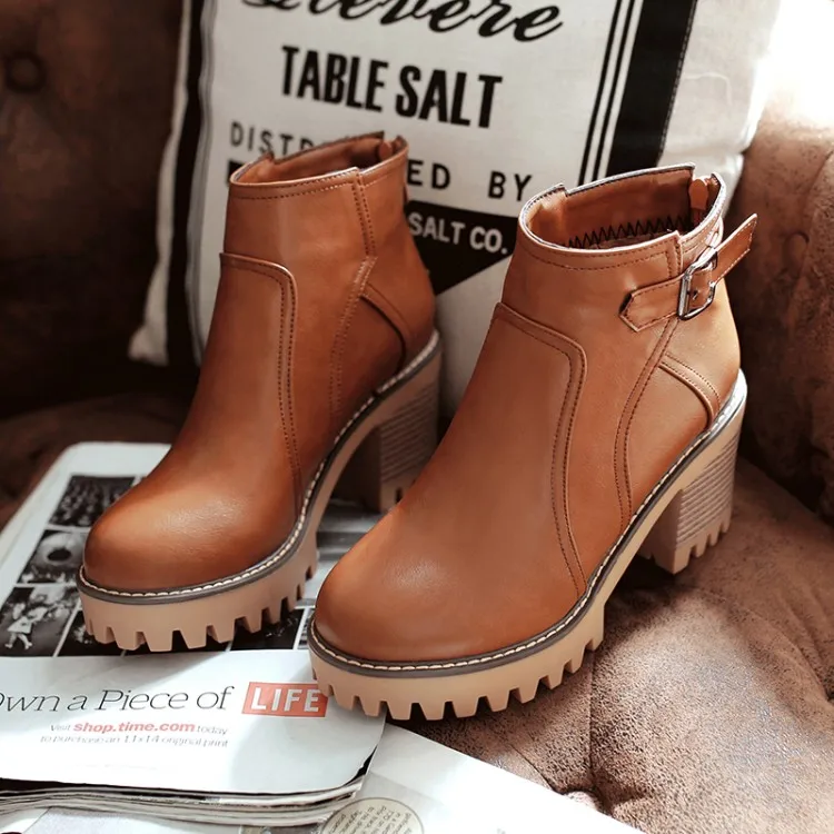 

Big Size 9 10 12 boots women shoes ankle boots for women ladies boots Side zipper with thick round head