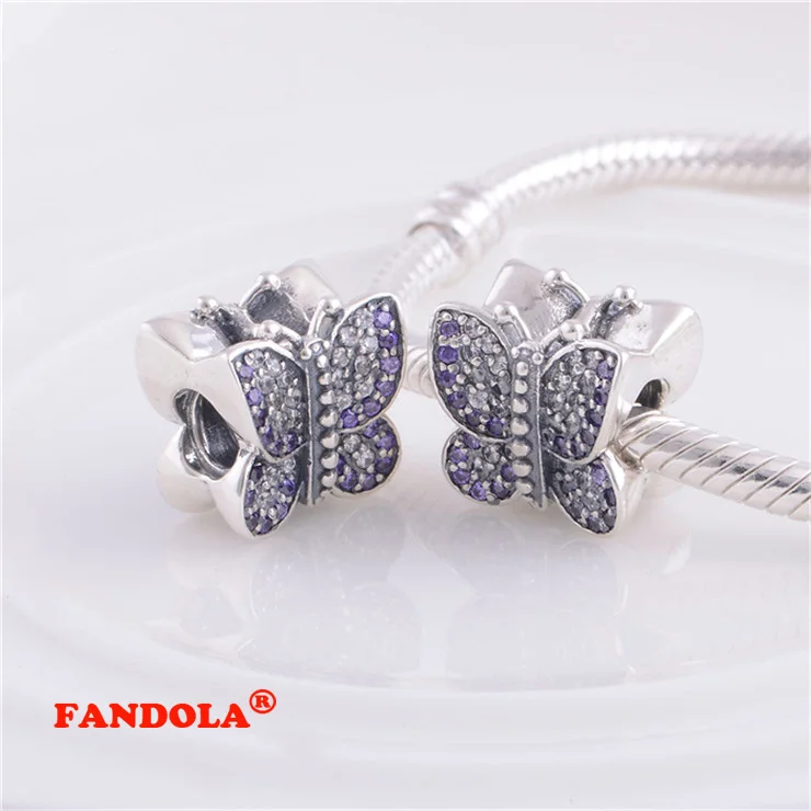 

Fits Pandora Charms Bracelet 925 Sterling Silver Beads Sparkling Butterfly Screw Hole Charm Women DIY Jewelry Making LW358