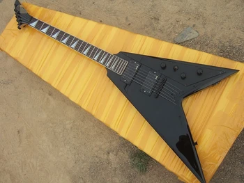 Factory Custom black body 24 frets string-thru-body Electric Guitar with black pickguard,maple neck,can be customized