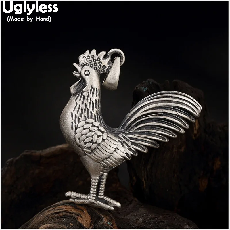 

Uglyless Real 925 Sterling Silver Handmade 3D Cock Pendants without Necklaces Unisex Rooster Fine Jewelry Ethnic Vintage Bijoux
