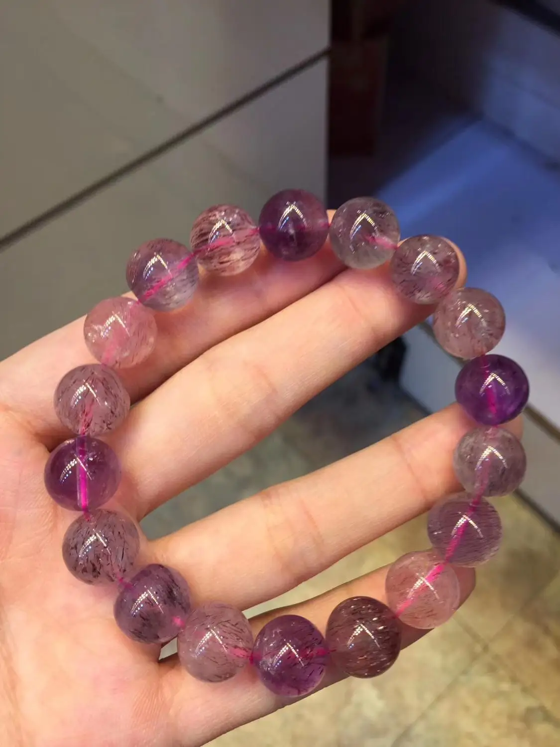 

Natural Super Seven 7 Melody Stone Purple Rutilated Quartz Bracelet 11.5mm Crystal Stretch Round Bead Jewelry Women AAAAA
