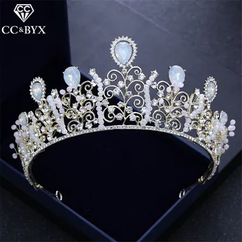 

CC big tiaras and crowns shine cz luxury queen headdress water drop engagement wedding hair accessories for bride jewelry XY175