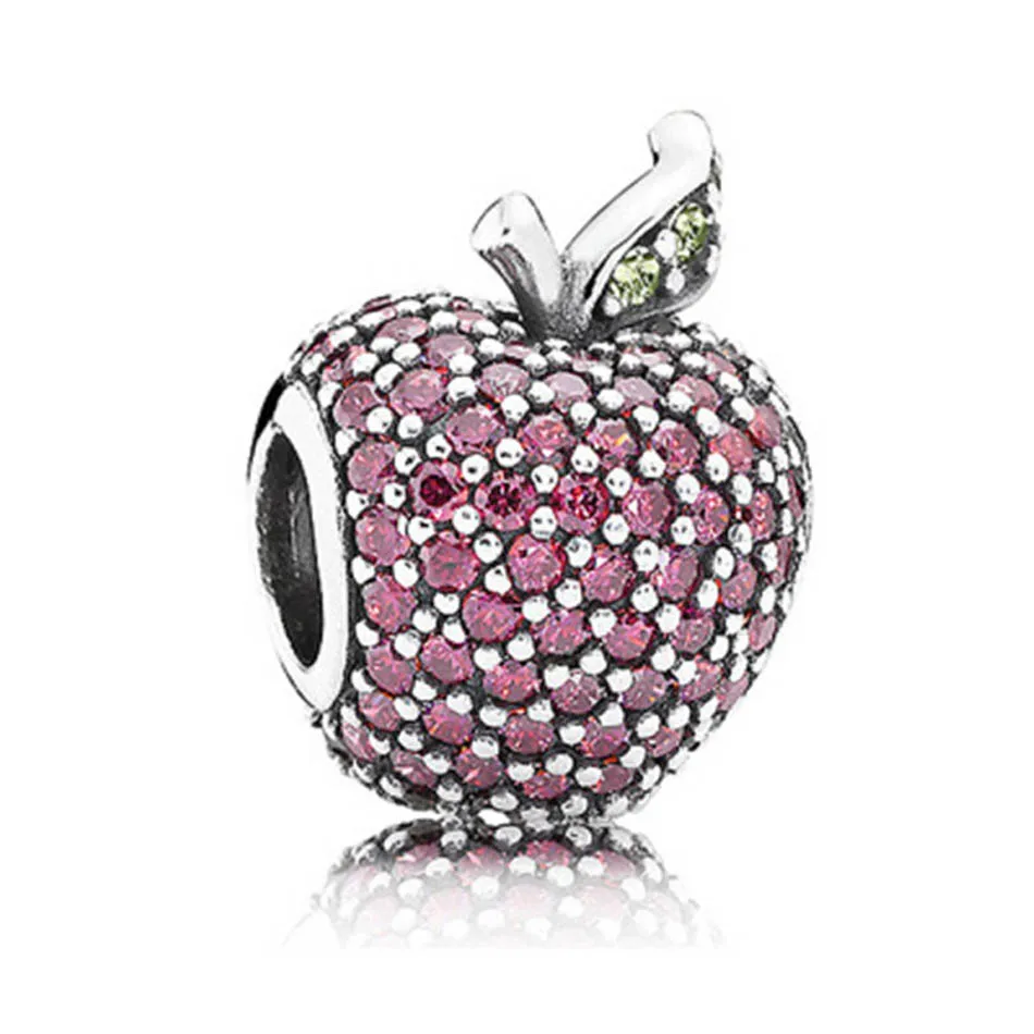 

Authentic 925 Sterling Silver Apple Fancy Red CZ & Green Crystal Charms fit Lady Bracelet Bangle DIY Jewelry