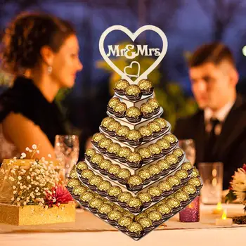 

Wooden Chocolate Display Stand Heart-shaped 3D Dessert Stand for Wedding Party Home Decoration #