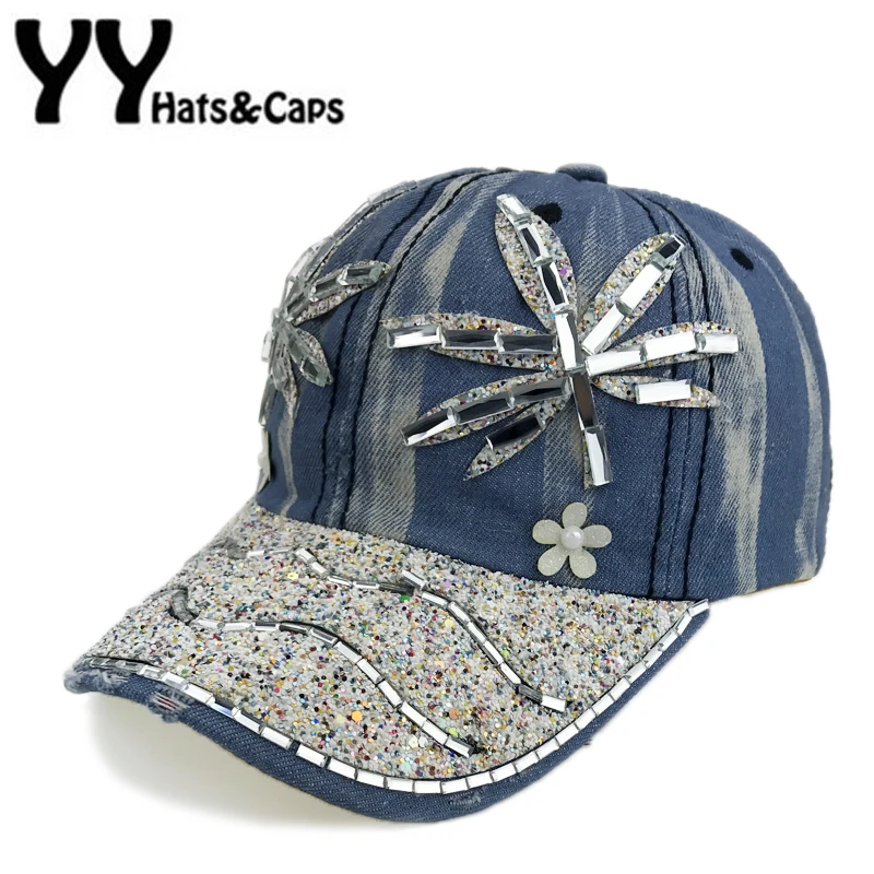 Cool Jean Baseball CAP Women Rhinesones Denim Snapback Hats Maple