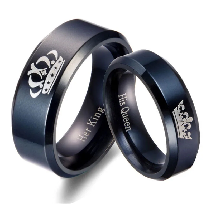 2pcs Black Color Mirror Surface Stainless Steel Couple Ring Laser Engraving Not Fade Wedding Brand Party Girl Boy Ring