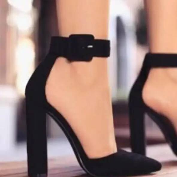 

woman party ankle strap summer sandals galadiator Zapatos Mujer chunky high heels ladies pointed toe pumps women shoes