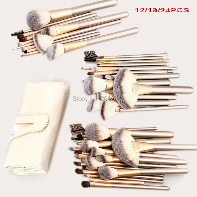 

Professional Soft 12/18/24pcs Makeup Brushes Set Cosmetic Real Make Up Tools eyeshadow blush Set with Leather Bag