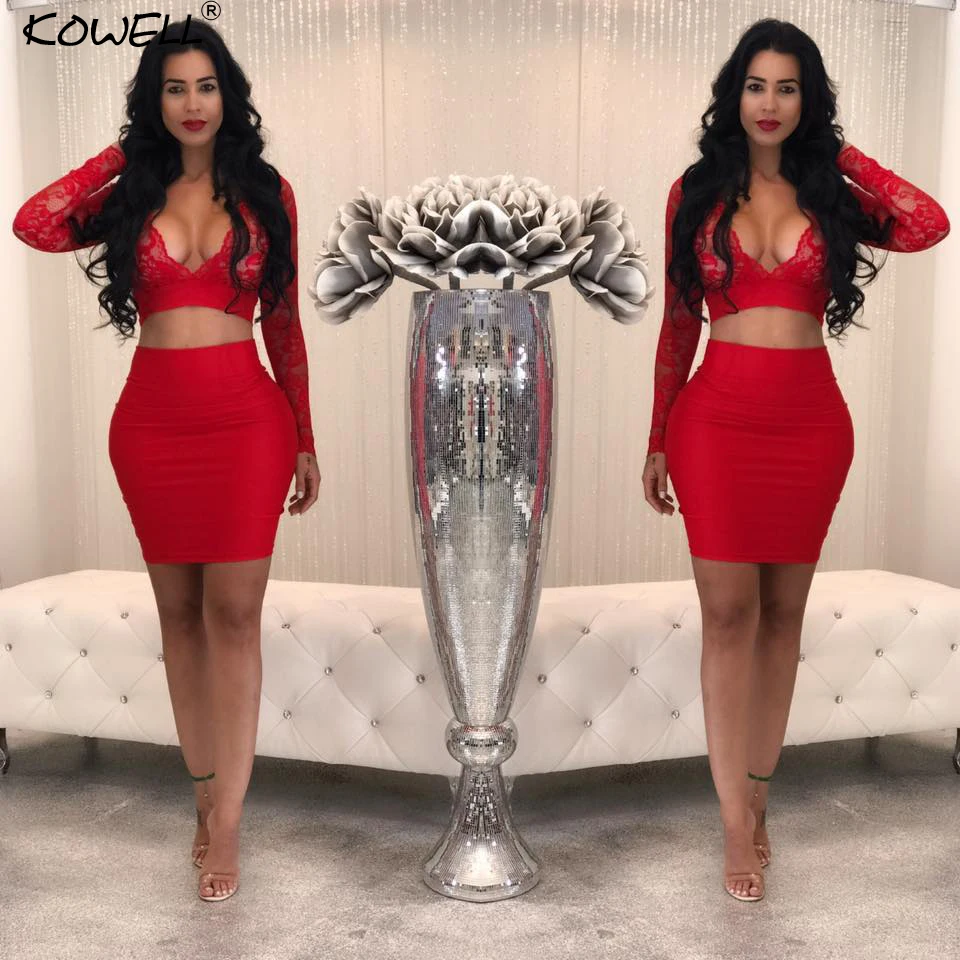 Hot Sale Women Casual Transparent Two Pieces Sets Bodycon Summer Set Sexy Club Party Business Wear 2018 Six Color Lace Set