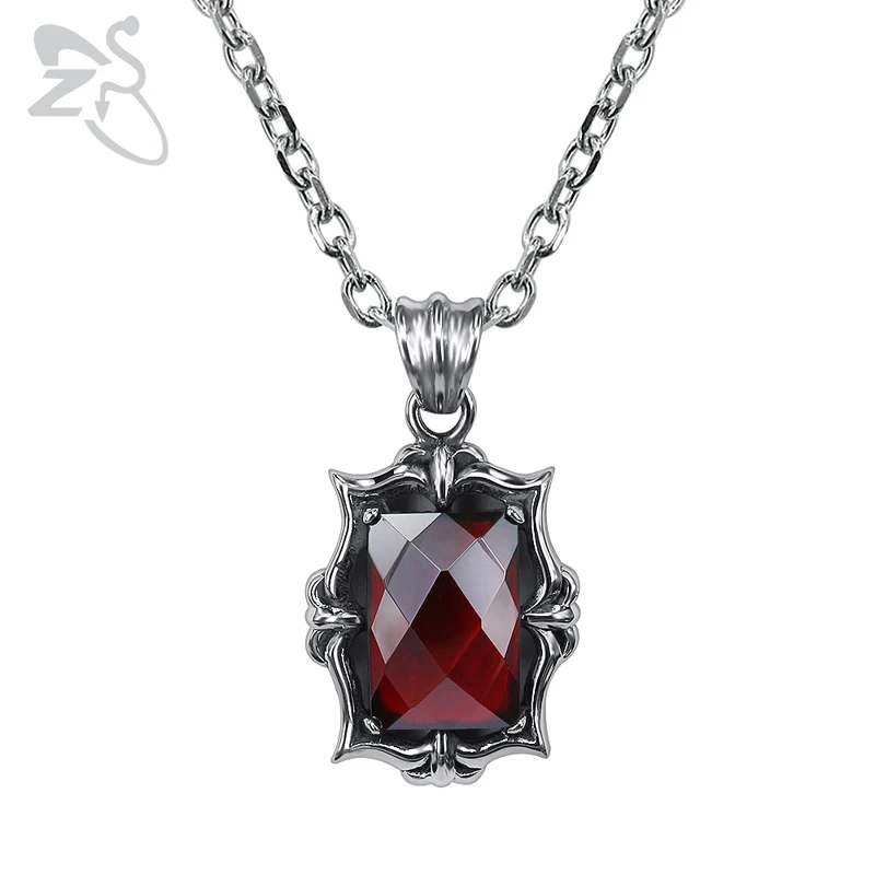 

ZS Punk Style Red CZ Pendant Neckalce for Men Women Vintage Biker Jewelry Accessories Male Hip Hop Goth Necklaces Gifts for Girl