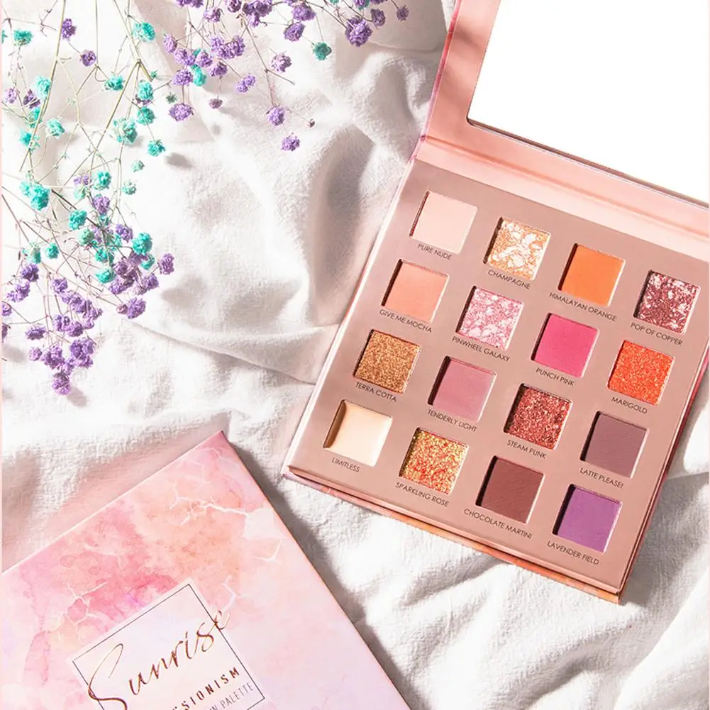 Minshzee 16 цветов Тени для век Палитра мерцающий Блестящий Матовый Desert Rose