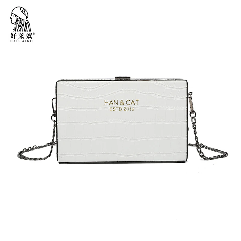 

New Handbag Small Chain Box Women Shoulder Bags Funny Letter Personality Crossbody Bag Female Square Packages Clutch Bag Purses