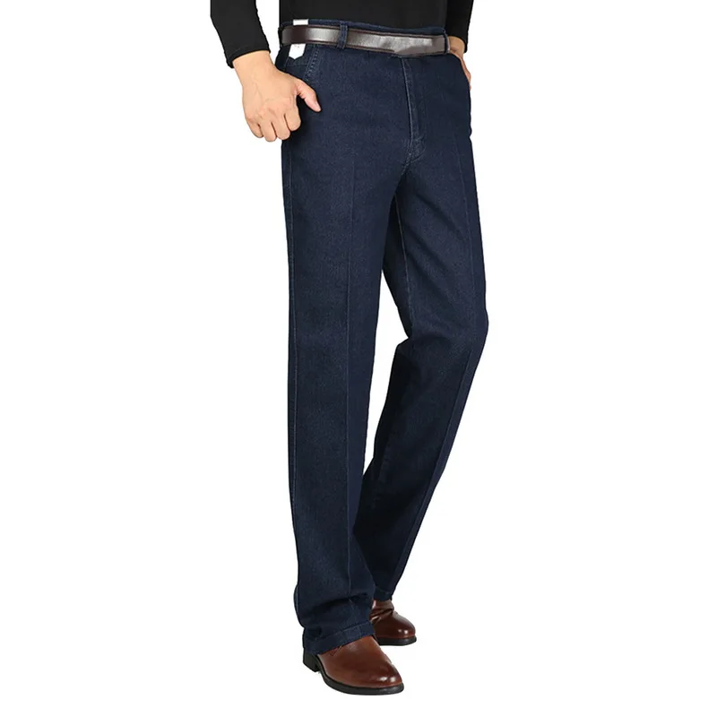 HEFLASHOR, мужские джинсы, синие, прямые, стрейчевые, джинсы, для отца, деловые брюки, мужские,, зимние, теплые, плюс размер, низ