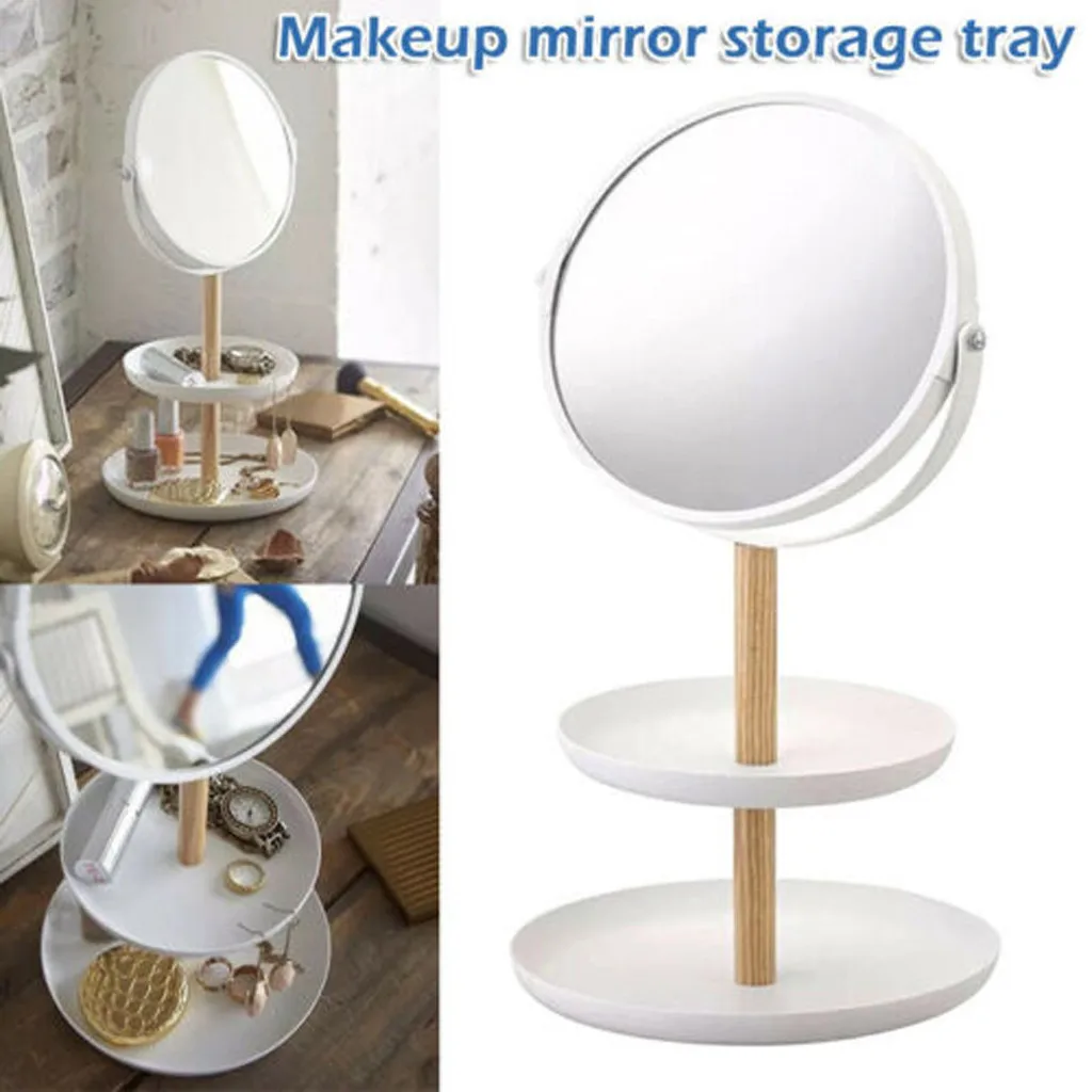 

Magnifying Makeup Mirror w/ Storage Tray Beauty Stand Double Side 360 Rotation