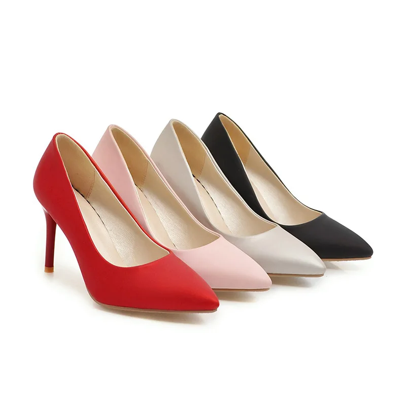 plata rosado Las Tacones Calzado Primavera Pu On Nuevos Zapatos Baja Puntiagudo Pie Negro Mujeres Delgada Dedo Slip Oficina rojo Del 2019 Mujer De Wetkiss Y16gwx