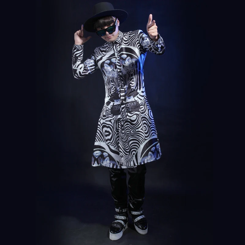 

Men's Leopard Print Jacket Long Design Coat Nightclub Bar Singer Costume Super Star Performance Dance Stage Wear Outerwear DJ DS