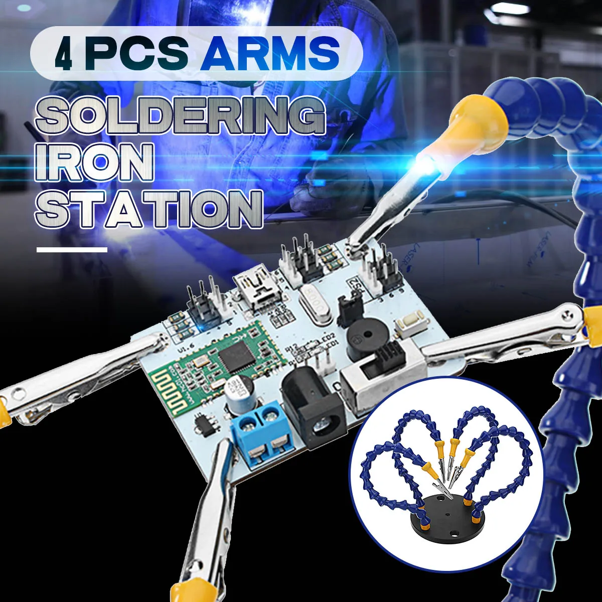 

Universal Soldering Electronic Welding Iron Stations Third Hand Four Arms Soldering Station PCB Fixture with Heavy Metal Base