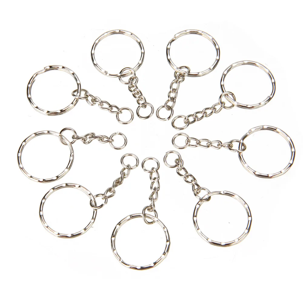 

New 50PCs Split Ring Keychain Key Fob Connector 4 Link Chain Keyring with Short Chain Silver Color Key Chains Accessories DIY