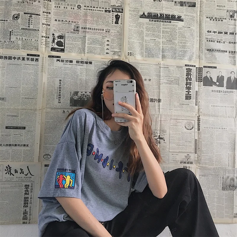 2019 Korean Matching Couple Clothes Autumn summer Loose Tops Casual Letter printing T-Shirt Cute Couple T Shirts For Lovers