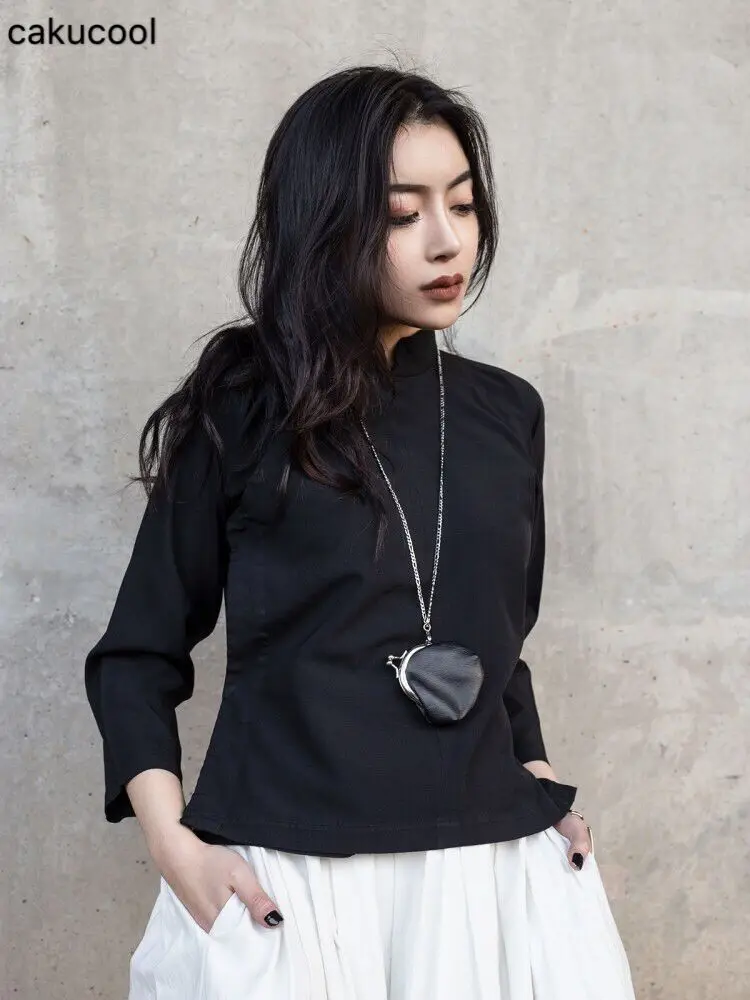 

Cakucool 2019 spring and summer new dark Chinese style Hanfu simple thin long-sleeved short shirt women