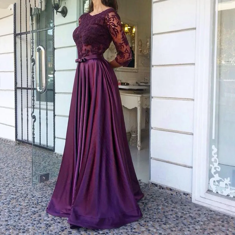 

Plus Size Muslim Evening Dresses 2019 A-line 3/4 Sleeves Appliques Lace Islamic Dubai Saudi Arabic Long Formal Evening Gown
