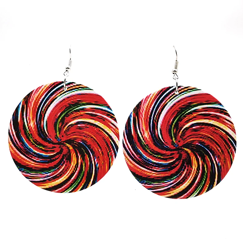 

YD&YDBZ New Spiral Printing Earrings For Women Big Round Drop Earrings Wood Material Dizziness Jewelry A pair Of Earrings Gifts