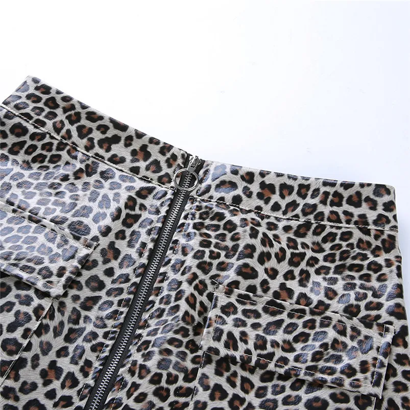 2019 Skirt Women Fashion Women Sexy Leopard Print Zipper Leather Short Mini Tight buttocks Skirt faldas mujer moda R10 (10)