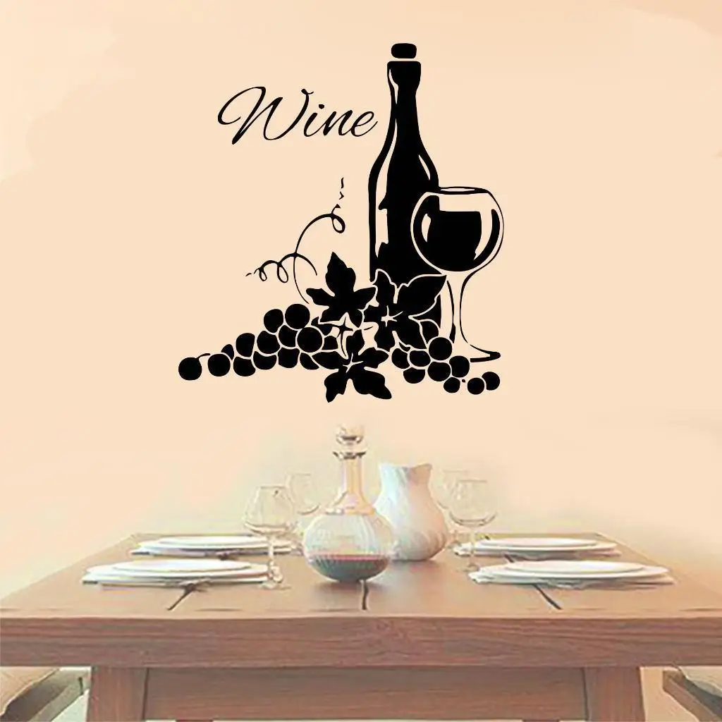 Wine With Grapes Vinyl Wall Decal Sticker Kitchen Decor Vineyard
