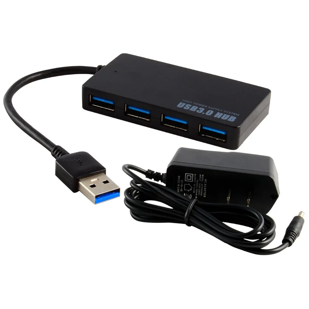 Powered 4 Port USB 3.0 Hub 5Gbps Portable Compact for PC Mac Laptop Desktop with adapterin USB