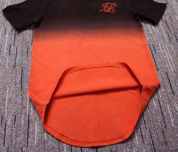 Новая летняя футболка из хлопка и шелка, футболка с градиентным принтом, футболка с коротким рукавом в стиле хип-хоп, Мужская удлиненная футболка