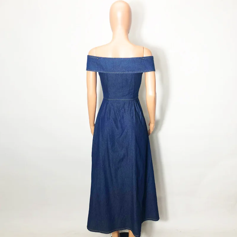 Off Shoulder Casual Denim Jeans Dress Women Button sleeveless Bodycon Dress 2019 Autumn Winter Party Sexy Club Female Dresses