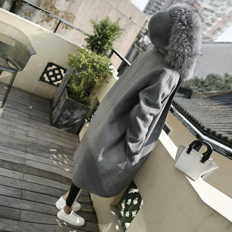 LANMREM 2018 Autumn Winter New Korean Fur Hooded Collar Solid Color Long Sleeves Zipper Wide-waisted Coat Woman EA023