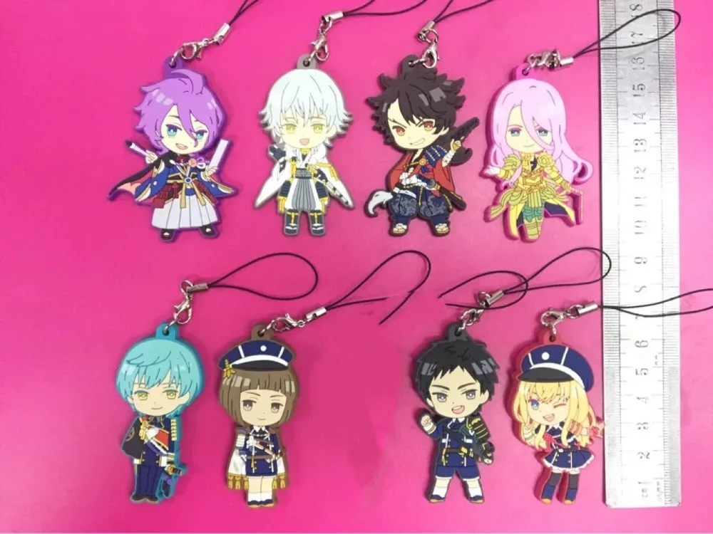 8pcs/lot Touken Ranbu Online Original Japanese anime figure rubber Silicone sweet smell mobile phone charms key/chain/strap | Игрушки и