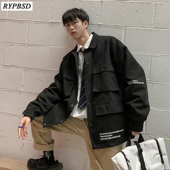 

2019 Spring Men's Printing Letter Work Bomber Coats Streetwear Brand Jacket Men Clothes Male Black/green Color Windbreaker M-2XL