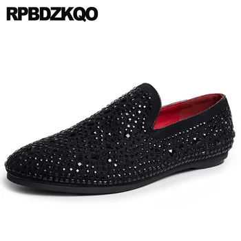 

china black european men loafers luxury brand british style fashion shoes suede rhinestone Italy nubuck slip on flats runway